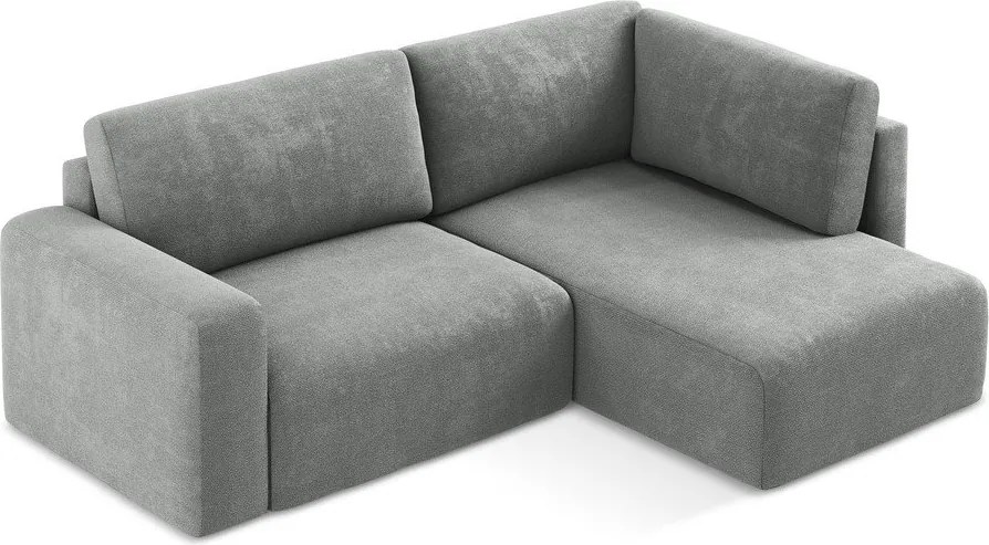 Szary rozkładany narożnik ze schowkiem z tkaniny szenilowej (prawostronny/w kształcie litery L) Kona – Makamii