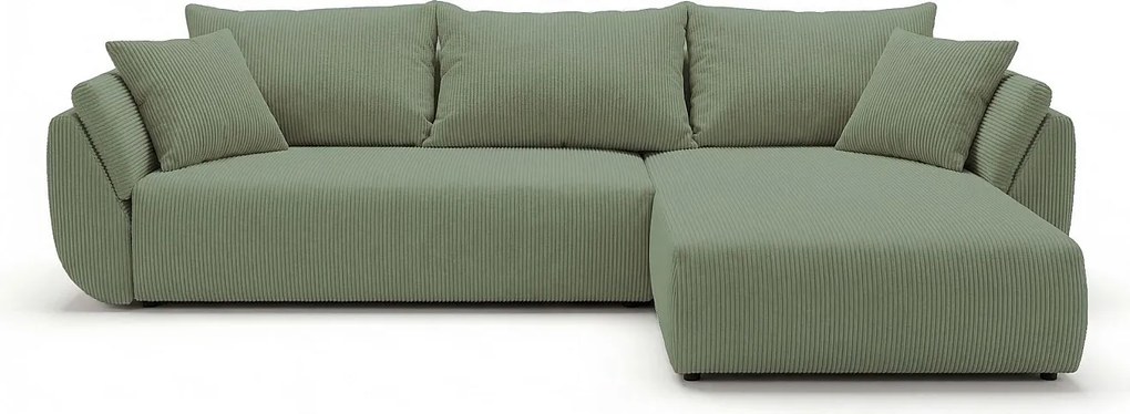Narożnik SYDNEY prawy jasnozielony sztruks Poso 47 - funkcja spania, pojemnik na pościel