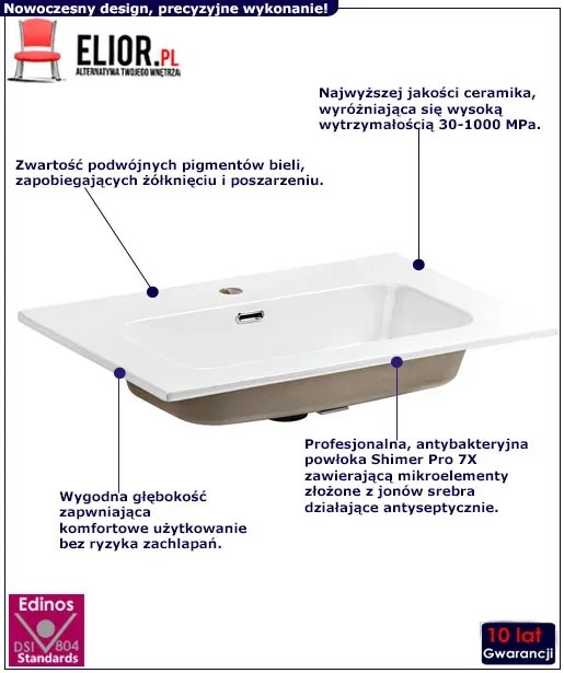 Biała prostokątna umywalka meblowa - Bentrix 60 cm