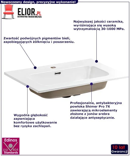 Biała prostokątna umywalka meblowa - Zelma 60 cm