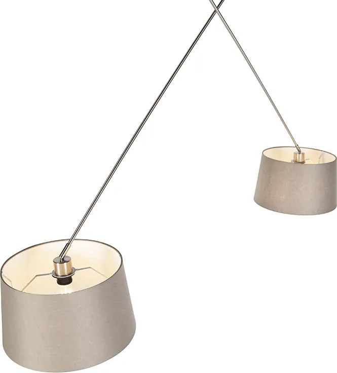 Stalowa lampa wisząca z abażurami z lnu w kolorze taupe 35 cm 2-światłowa - Blitz