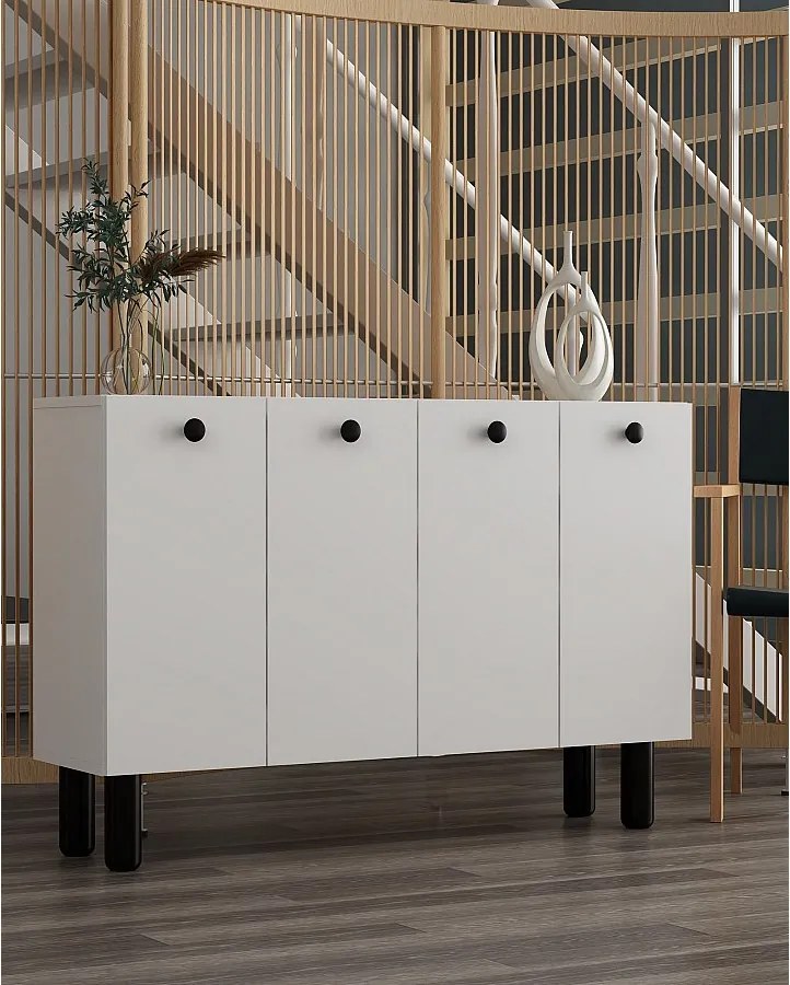 Komoda – 120 cm szerokości x 80 cm wysokości x 29,6 cm głębokości – biała i czarna – płyta wiórowa