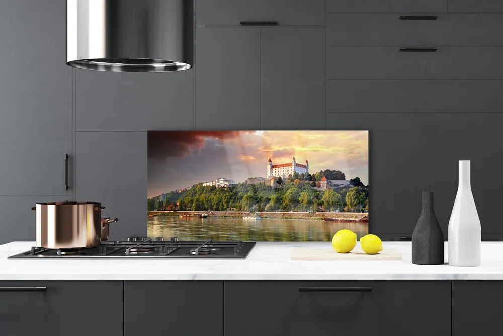 Szkło Ozdobne do Kuchni Panorama Miasta Nad Jeziorem