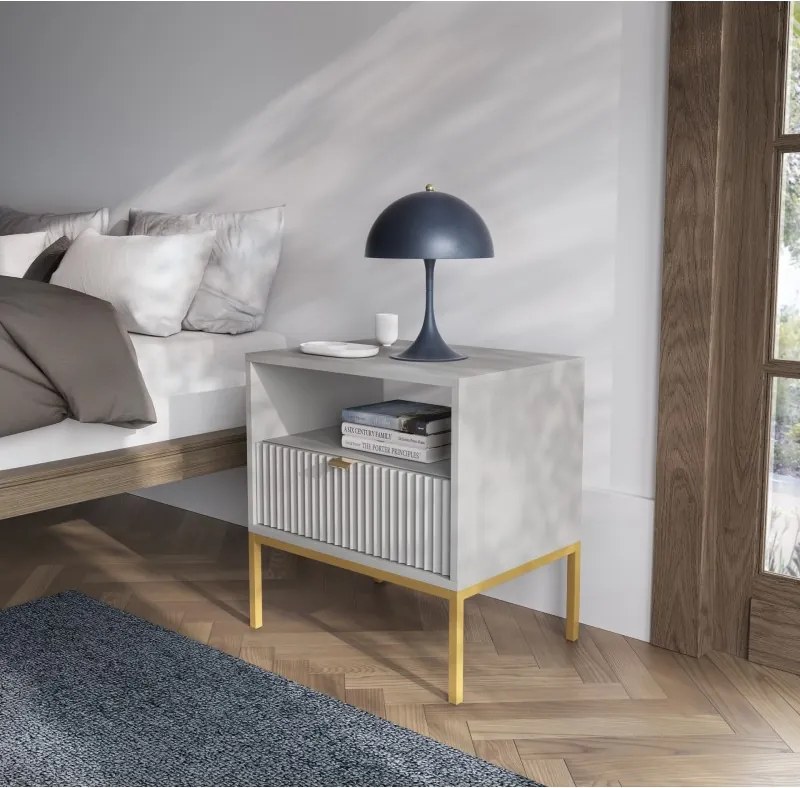 NAYA Stolik nocny S 54 szary | złoty stelaż