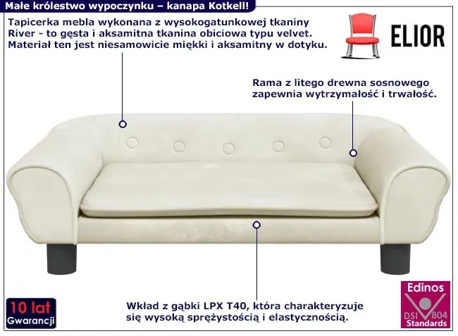 Kremowa sofa dziecięca z aksamitu - Pergio