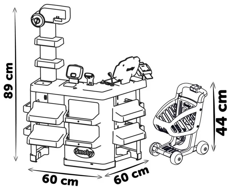 Smoby sklep supermarket z wózkiem kasą i elektronicznym skanerem