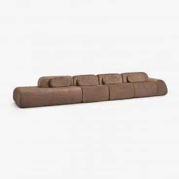 Sofa Modułowy Narożny 4-częściowy Z Lewym Szezlongiem Z Weluru Merida, Pakowany Próżniowo Szenila Karmelowy Brąz - Sklum