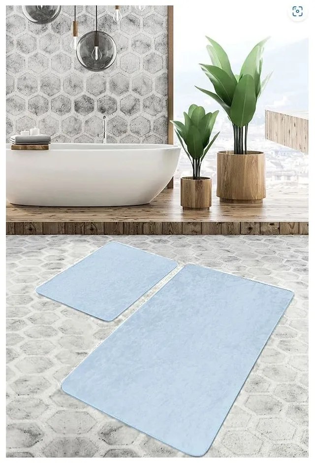 Niebieskie aksamitne dywaniki łazienkowe zestaw 2 szt. 60x100 cm – Mila Home