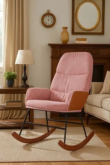 Różowy nowoczesny fotel bujany do salonu M8-E26