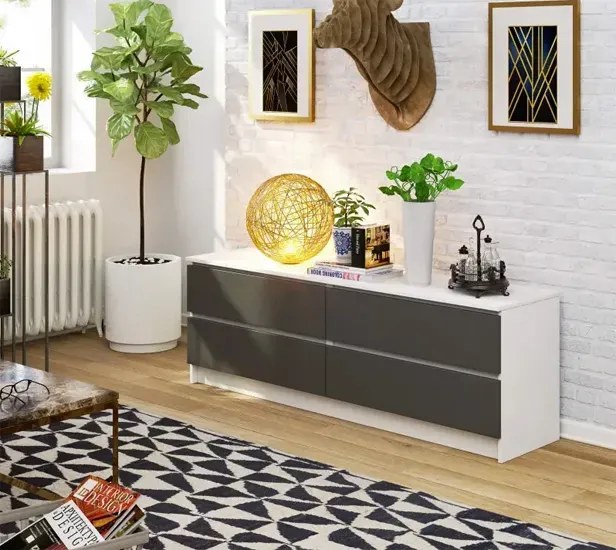 Komoda nowoczesna z gładkim biały frontem + grafit M3-R71