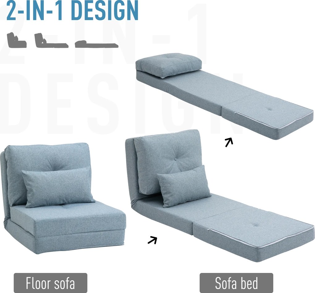 HOMCOM Fotel podłogowy rozkładany 2 w 1 z matą do spania i zdejmowaną poduszką niebieski | Aosom PL
