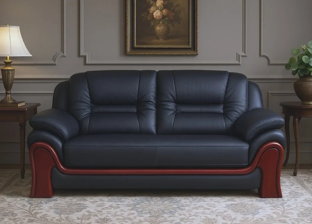 Skórzana kanapa 2-osobowa Palladio, wykonana ze skóry naturalnej, dostępne kolory brązowy, czarny, kremowy. Wygodna sofa do biura. Klasyczny stylowy design.