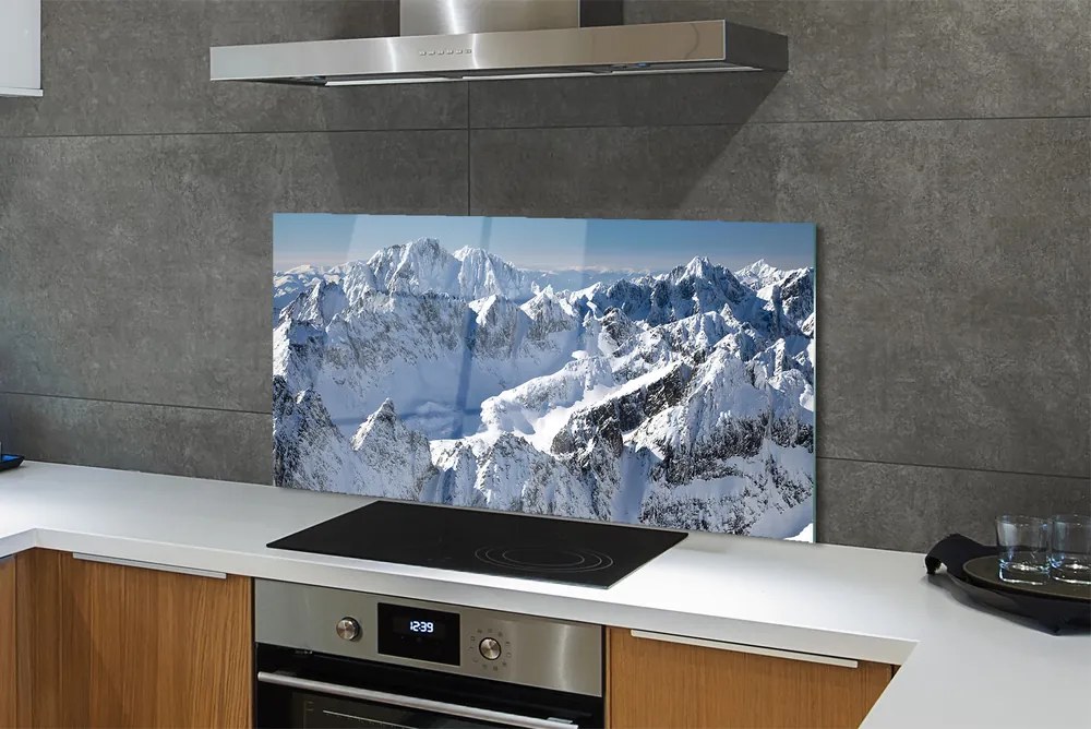 Szklany Panel Zaśnieżone Szczyty Górskie