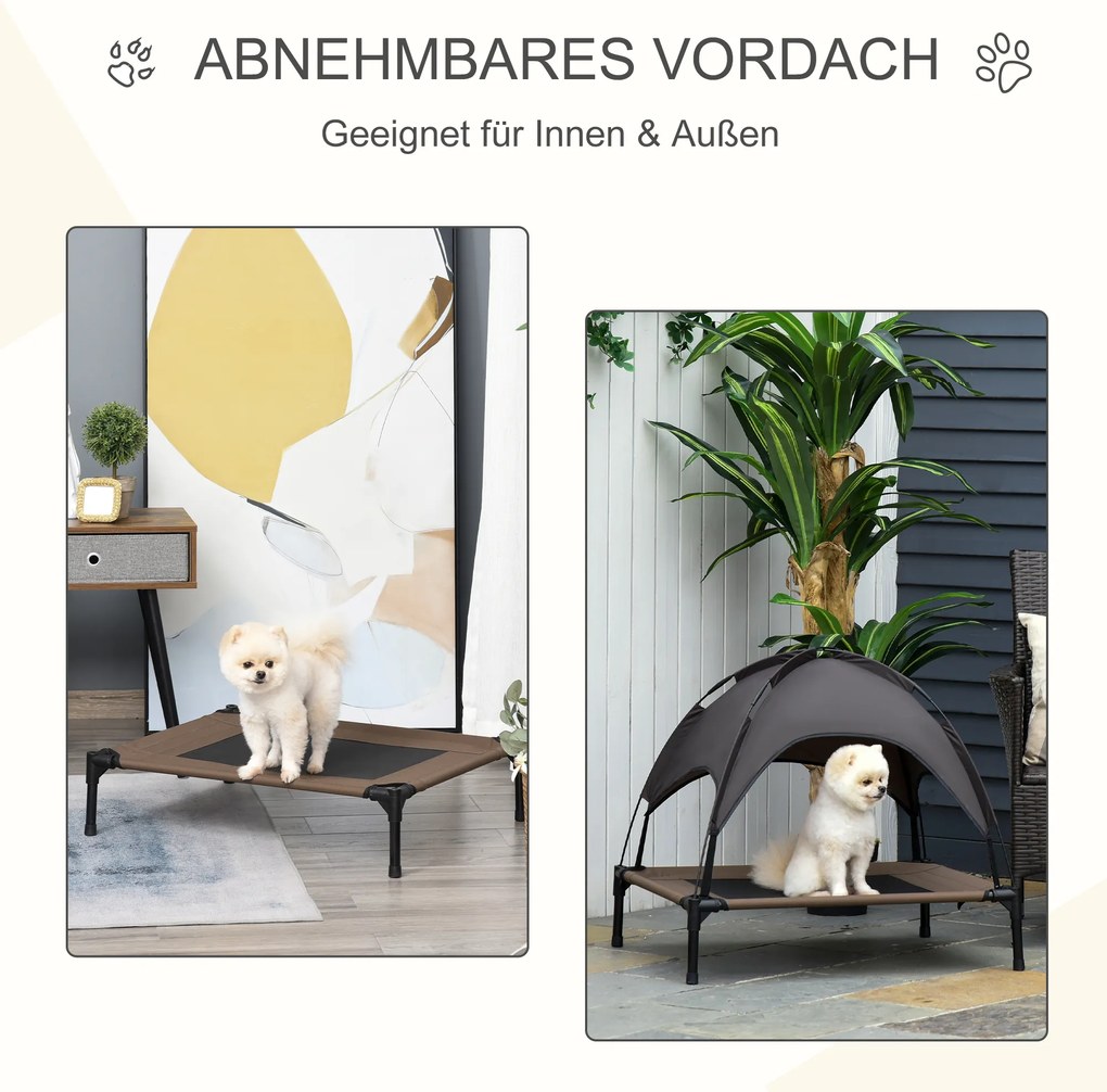Łóżko dla Psa PawHut z Baldachimem dla Lepszego Wypoczynku, Oddychające, Idealne na Zewnątrz, Kawa+Czarny, 76x61x73cm
