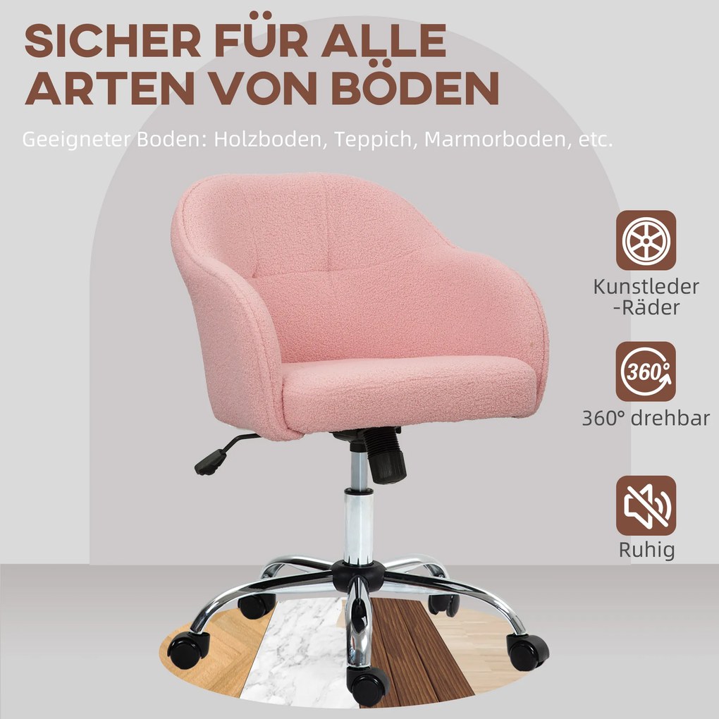 HOMCOM Fotel biurowy, ergonomiczny z funkcją bujania, w wyglądzie futra teddy 56 x 61 x 86 cm Różowy