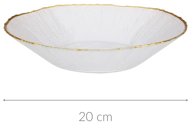 Szklany talerz głeboki ze złotą obwódką DATURA, 20 cm