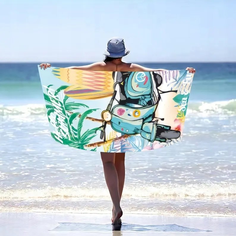Ręcznik plażowy SEA AND FUN 100x180 cm kolorowy, 100% mikrofibra