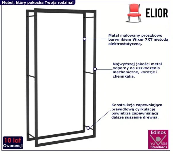 Metalowy stojak na drewno kominkowe - Erwi 6X 110x28x214