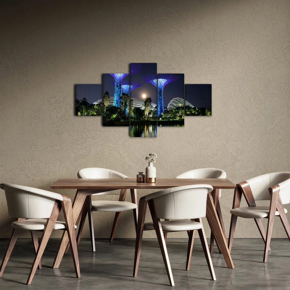 Obraz przedstawiający pełnię księżyca w ogrodach Singapuru (125x70 cm)