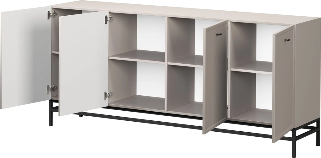 Komoda Lorini 200 cm czterodrzwiowa - kaszmir / czarne uchwyty T-bar / stelaż
