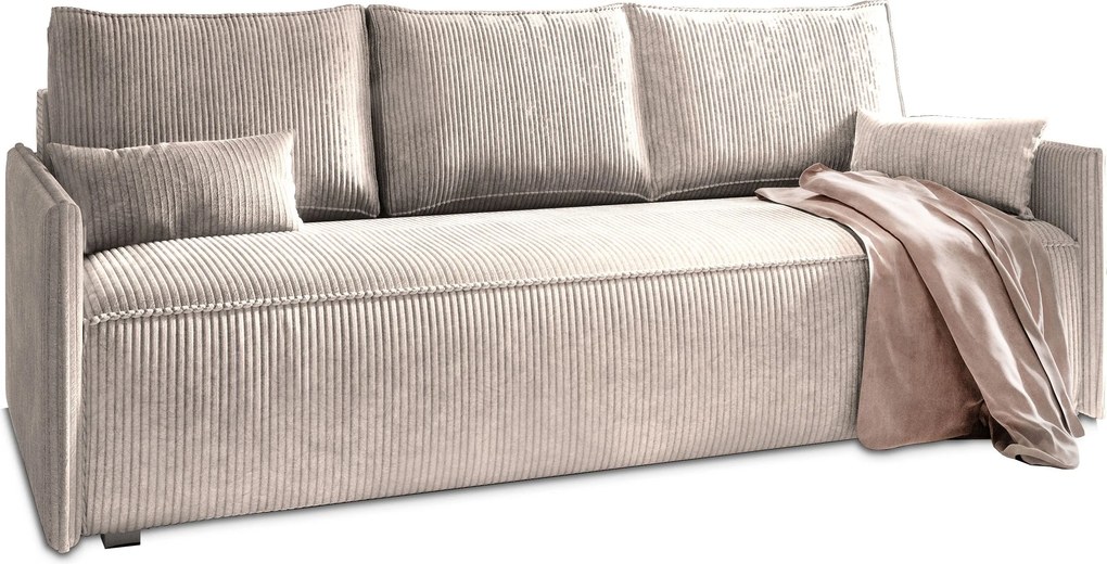 Masseno Sofa MESTOR z funkcją spania i pojemnikiem na pościel, Rozkładana sofa - Beżowy, POSO 02
