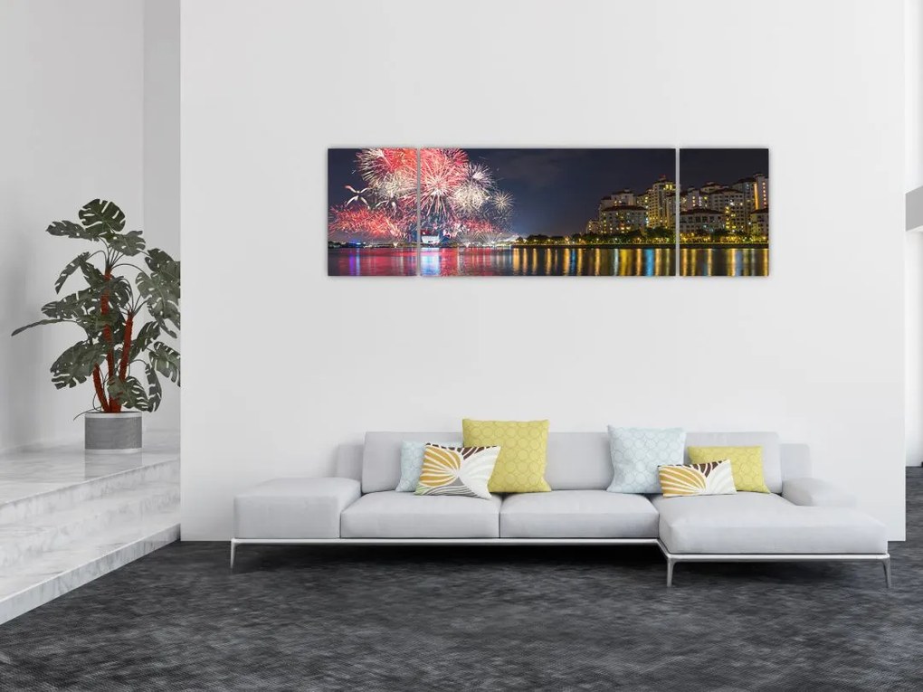 Obraz fajerwerków w Singapurze (170x50 cm)
