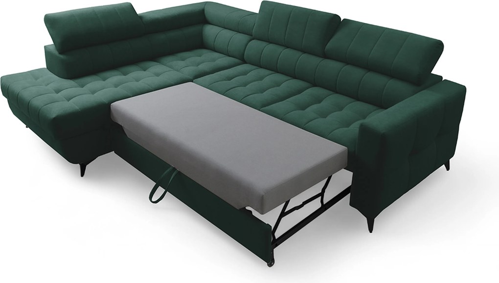 Narożnik Nardo L z funkcją spania lewostronny - zielony welur Bluvel 78