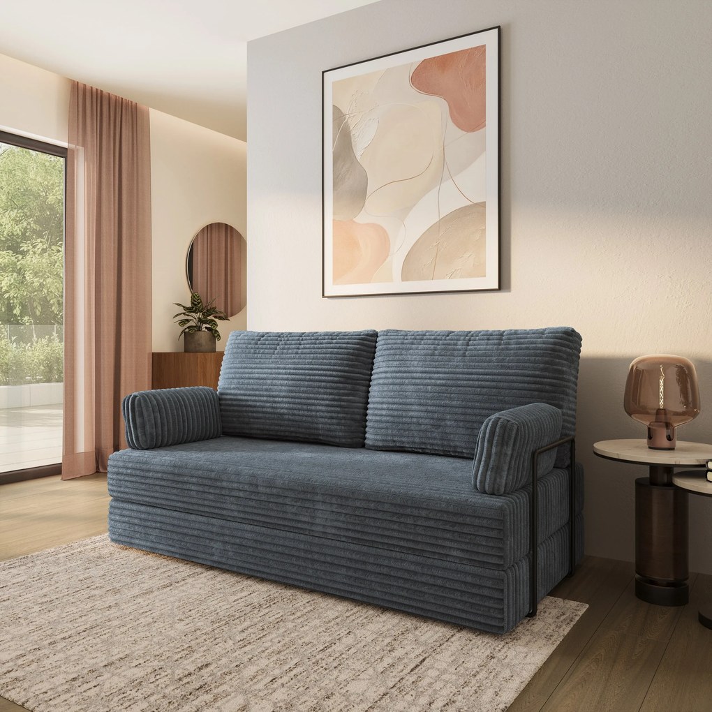 Masseno Sofa piankowa SILAR z funkcją spania, Kanapa z pianki do salonu, Bezmontażowa, Tkanina sztruksowa – Szary TILIA 85