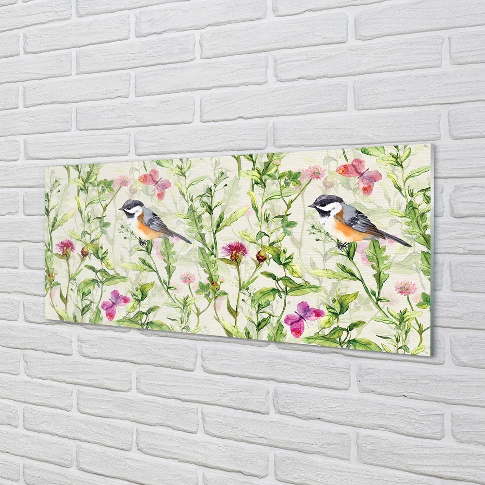 Panel szklany do Kuchni Mały Ptak wśród Letnich Traw