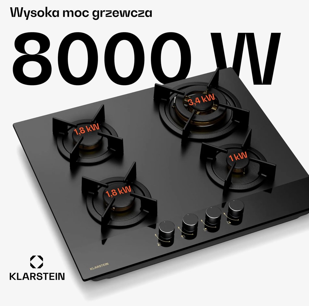 Klarstein Goldflame Nano płyta gazowa, 4 mosiężne palniki, 8 kW, LPG/gaz ziemny