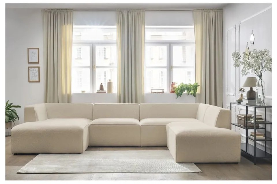 Beżowy narożnik modułowy z materiału bouclé (prawostronny/w kształcie litery U) Megeve – Bobochic Paris