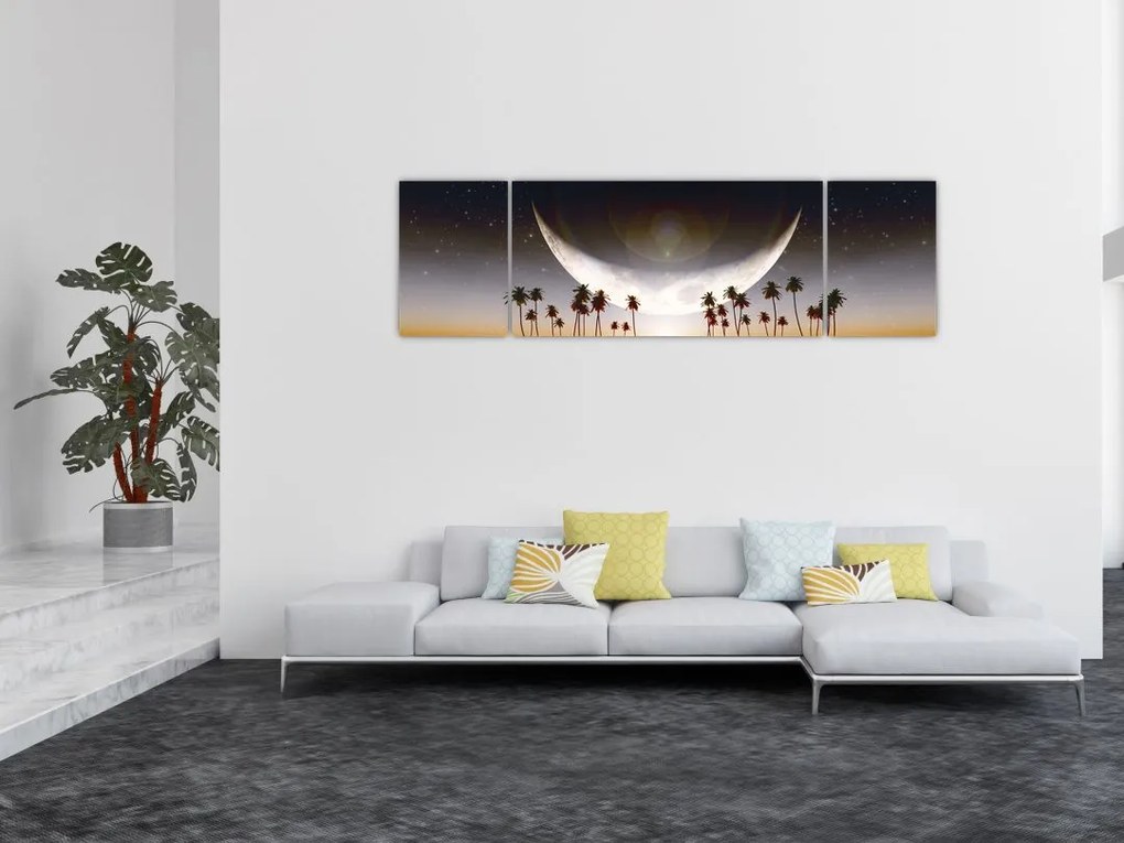 Obraz - Księżyc nad palmami (170x50 cm)