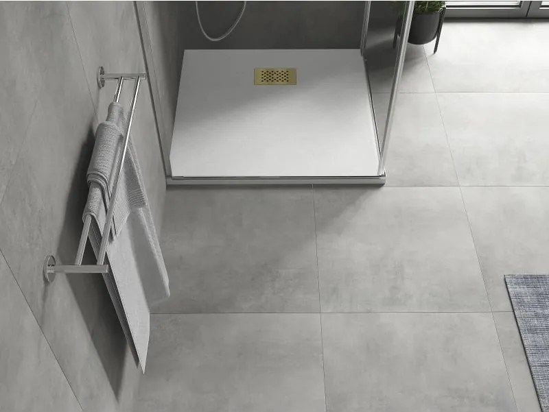 Mexen Hugo brodzik kwadratowy SMC 80 x 80 cm, biały, maskownica złota - 42108080-G