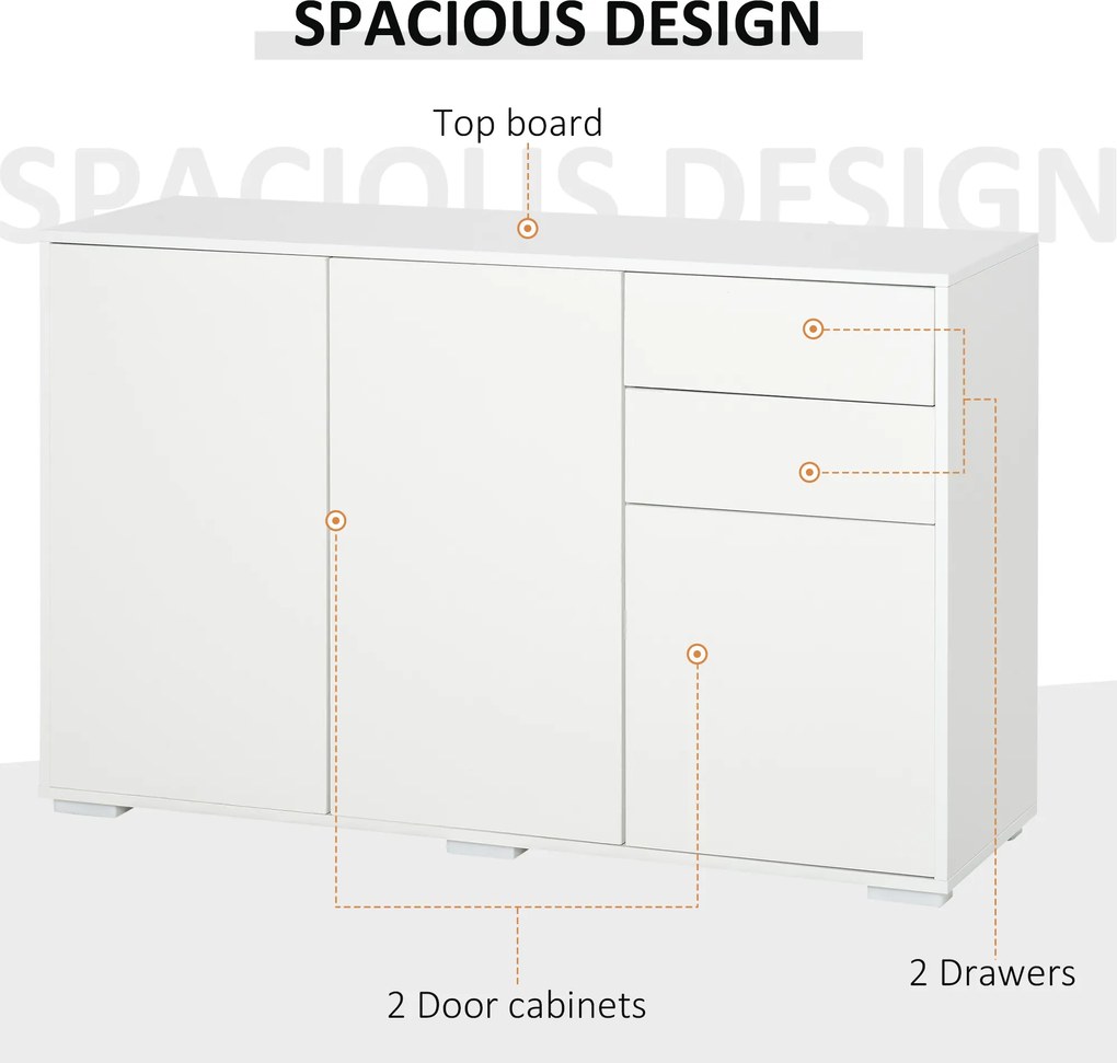 HOMCOM Szafka boczna z szufladami i drzwiami, komoda na dokumenty, szafa wielofunkcyjna, kolor biały, 117 x 36 x 74 cm