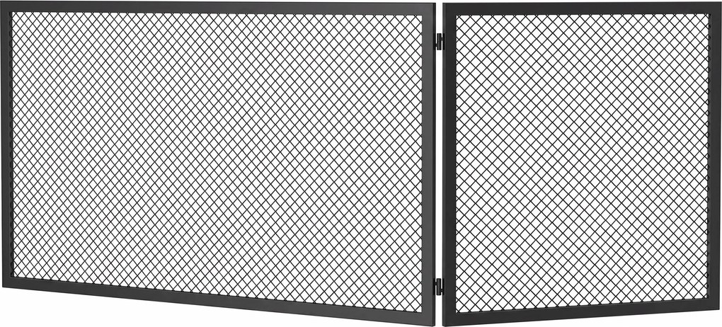 HOMCOM Osłona kominka, składana metalowa osłona przeciwiskrowa do salonu i sypialni, 141x50cm, czarna | Aosom PL