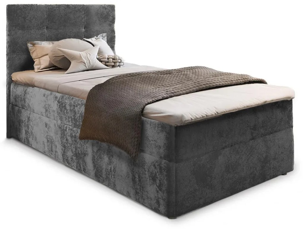 Tapicerowane łóżko boxspring GLORIEN VELVET 80x200 cm szare Materac: Materac sprężynowy Bonell