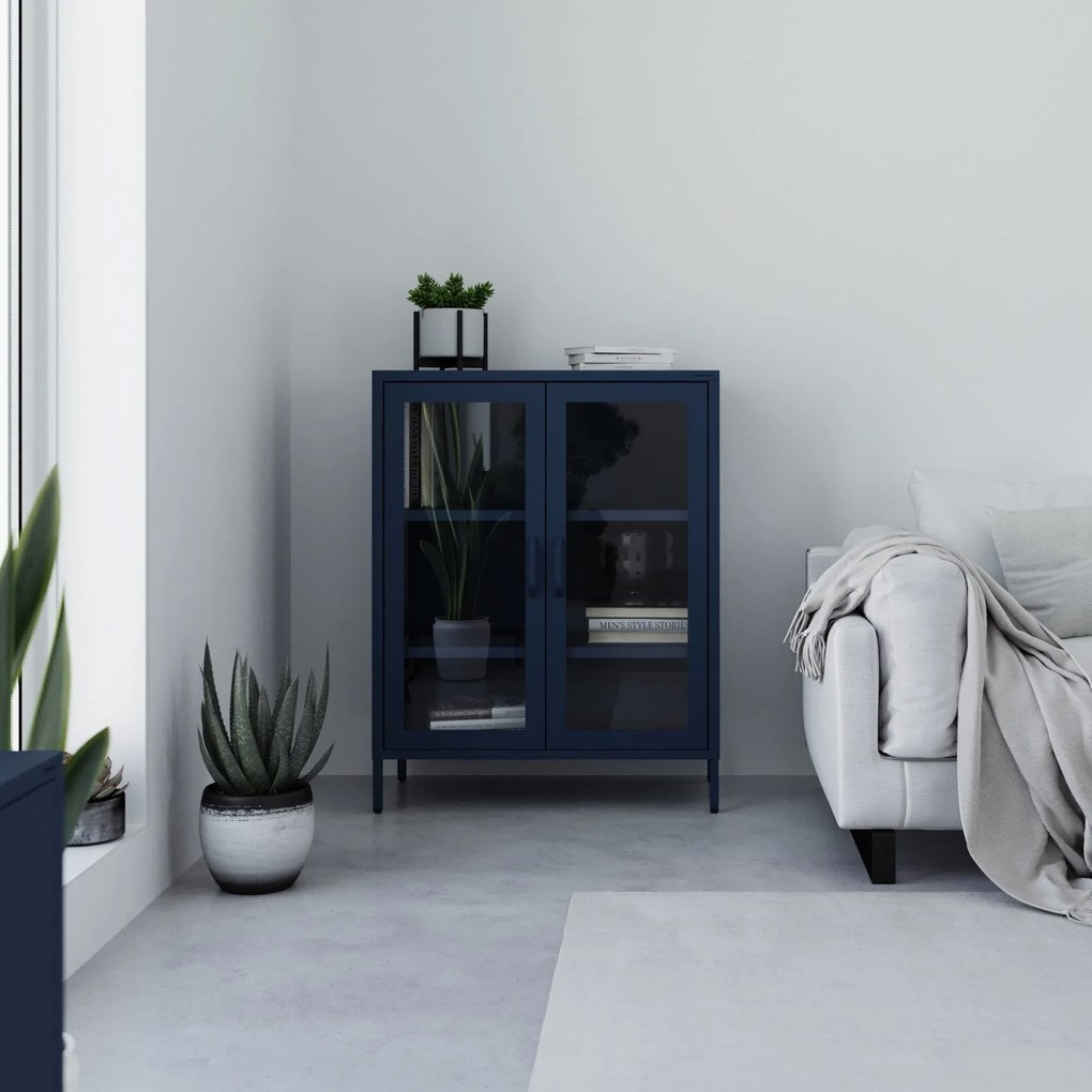 Witryna przeszklona niska granatowa: Modern GINA, 800 x 1015 x 400 mm