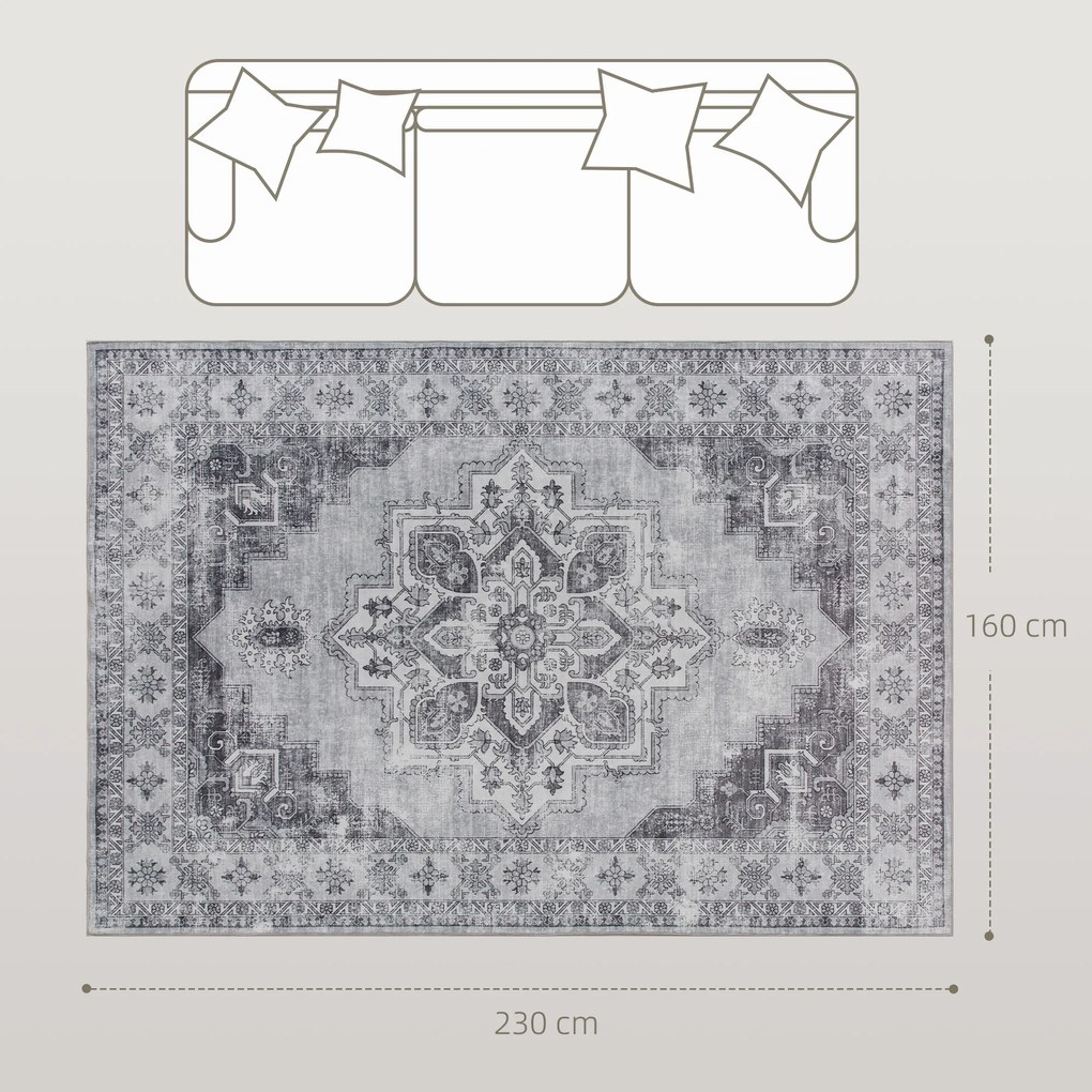 HOMCOM Dywan Pralny Antypoślizgowy Dywan do Salonu z Flanelowym Wykończeniem, 230 x 160 cm, Szary | Aosom PL