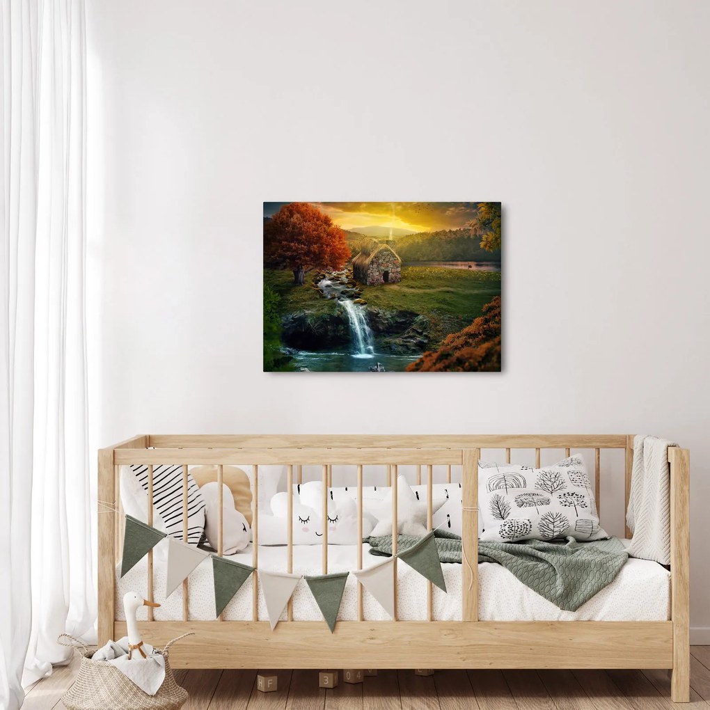 Obraz domku w bajkowym krajobrazie (70x50 cm)