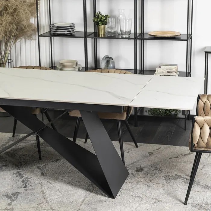 Stół Rozkładany Prostokątny VICTOR 160-240 cm Ceramiczny Biały Marmur/Czarny do Jadalni Loft