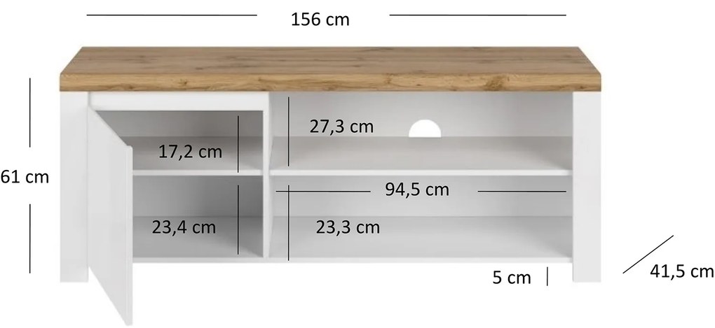 Szafka RTV do Salonu HAVEN 156 cm Biały Połysk/Dąb Wotan Nowoczesna