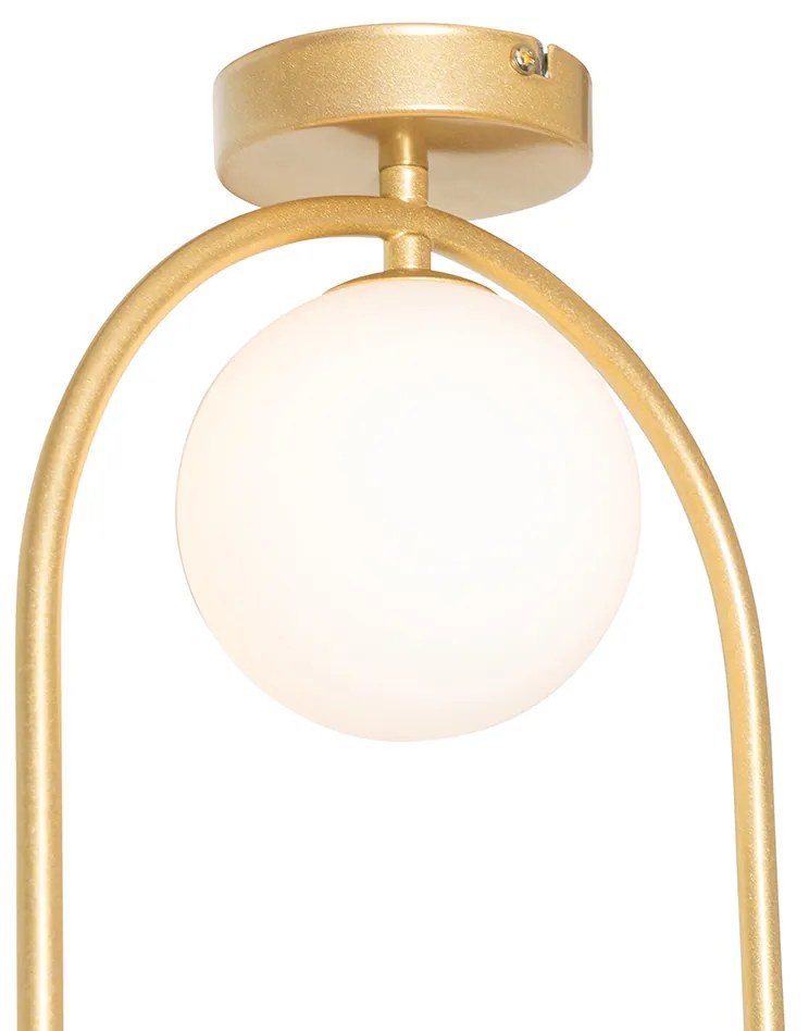 Lampa sufitowa w stylu art deco złota z białym szkłem - Isabella ArtDeco Oswietlenie wewnetrzne