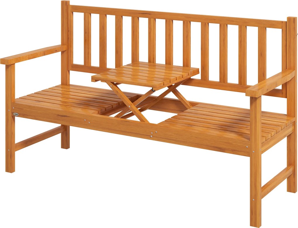 Outsunny Ławka Ogrodowa Drewniana z Wysuwanym Stołem Jasnobrązowy 153x56x91cm | Aosom PL