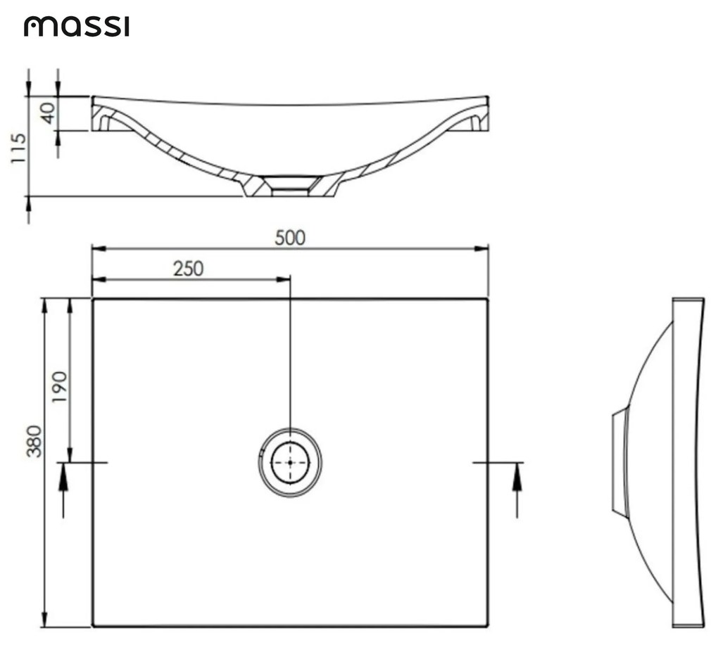 Umywalka wpuszczana w blat biała błyszcząca z konglomeratu bez otworu na baterię OTSE | Różne rozmiary : Rozmiar - 50 x 38 cm
