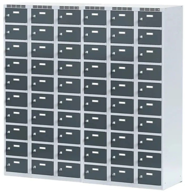 Alfa 3 Szafka skrytkowa S6, 30 schowków, 1800 x 900 x 500 mm, zamek cylindryczny, drzwi ciemnoszare