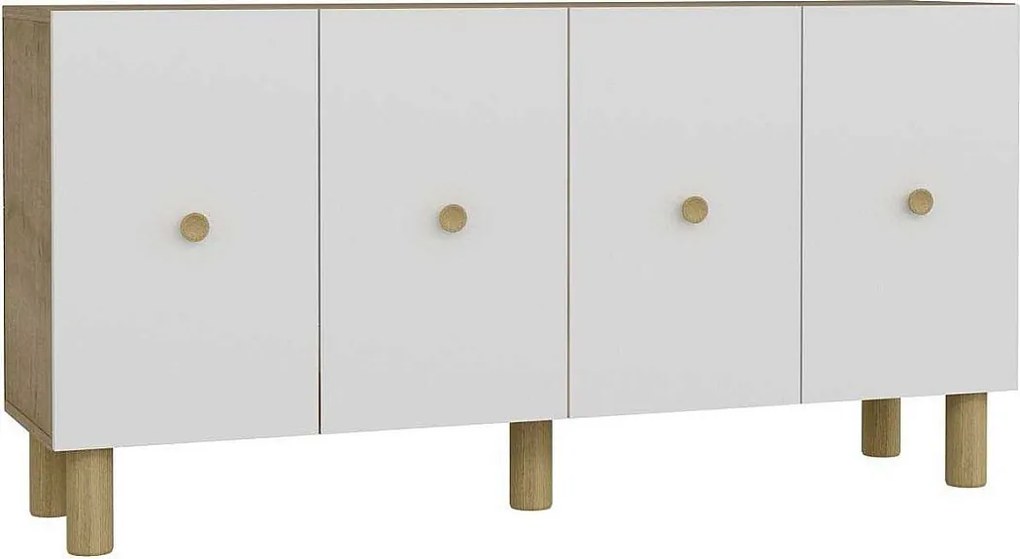 Komoda – 150 cm x 75 cm x 35 cm – Dąb szafirowy i biel – Płyta wiórowa