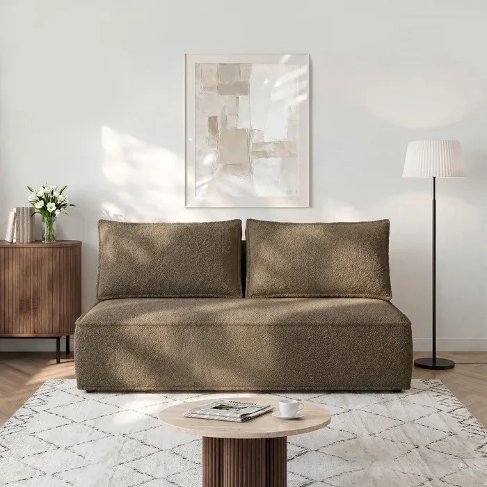 Sofa z Funkcją Spania MAVIA Brązowa Boucle Japandi