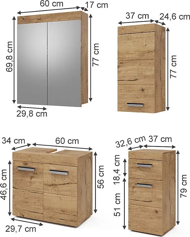 Zestaw mebli łazienkowych oak wotan 60x34x56 luna