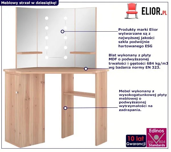 Dębowa narożna toaletka z półkami i szafką T5-E53