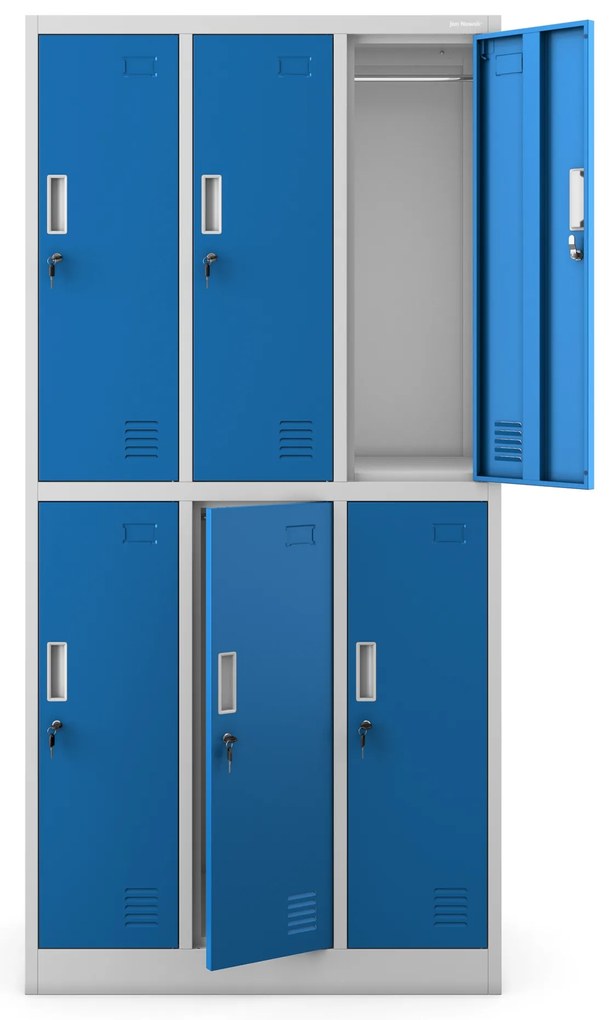 Szafka socjalna ubraniowa BHP szaro-niebieska: 6-drzwiowa IGOR, 900 x 1850 x 450 mm